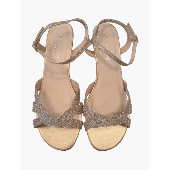 Benjamin Walk Lena Champagne Shimmer 7 1/2 Wide With Stones Low Wedge NWOB - Picture 8 of 9